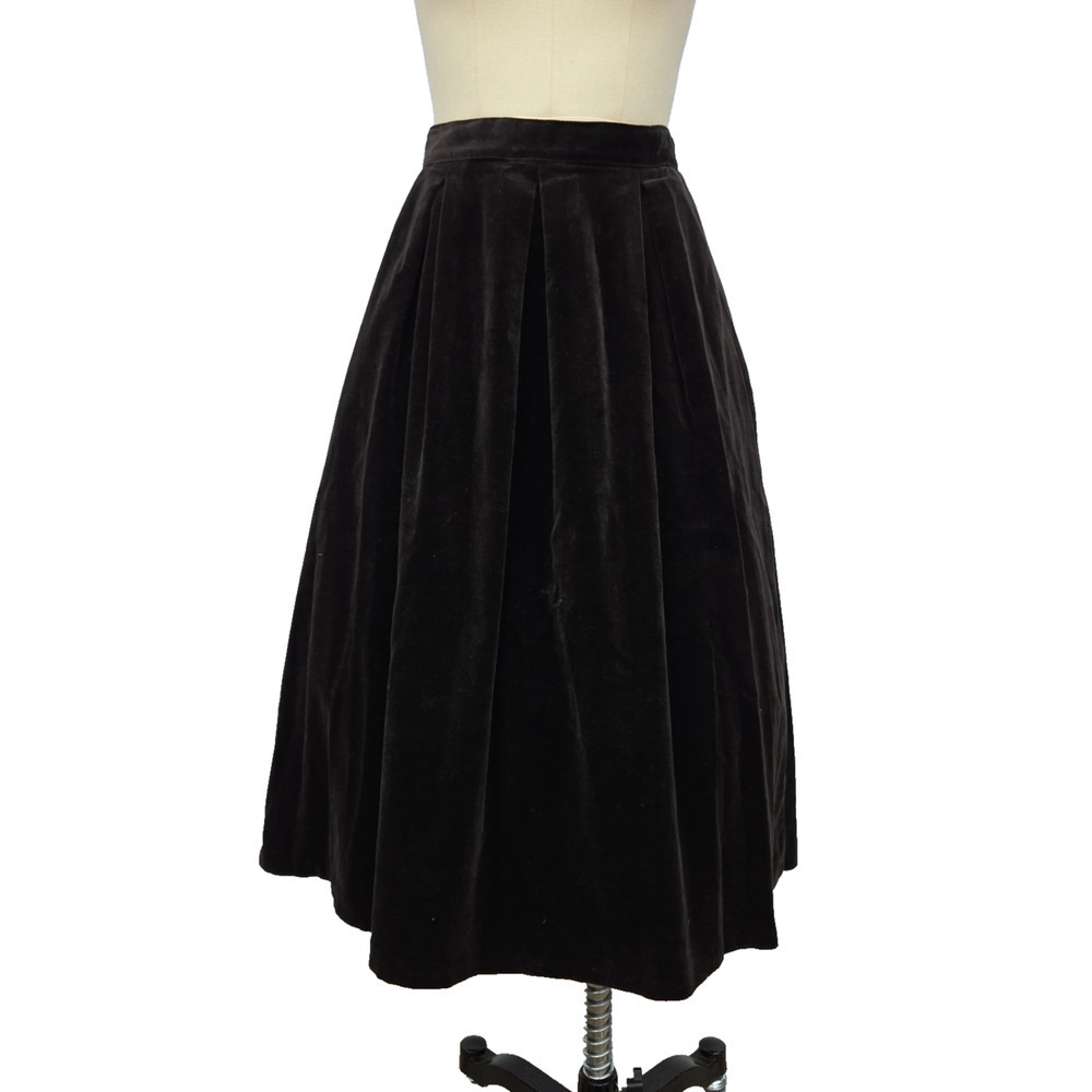 Gunne Sax Vintage 70s Chocolate Brown Velvet Midi Skirt Size 13 M Pockets
